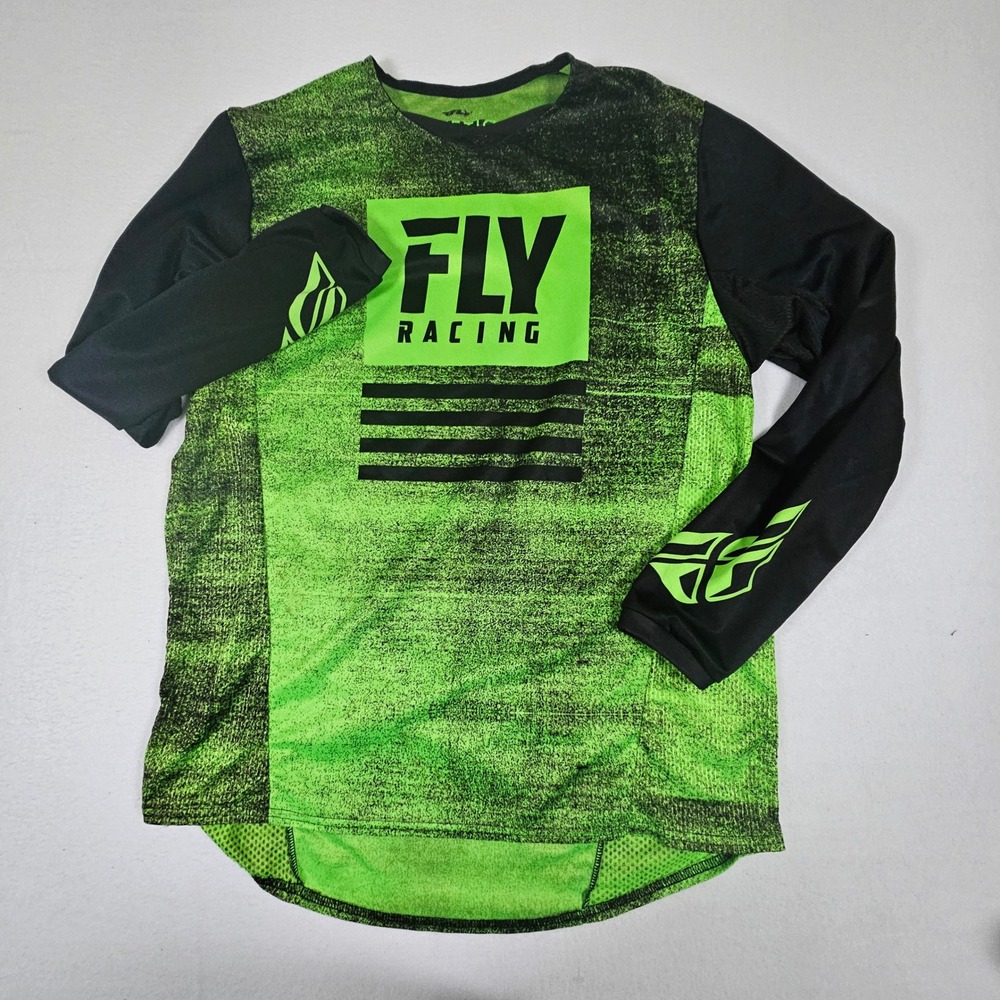 Fly Racing Kinetic Motocross Jersey Mens Large Neon Green Black Long Sleeve MX